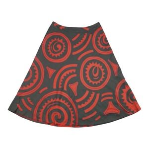 Lafayette 148 Linen Skirt Slate Gray Coral Abstract Print Size 6